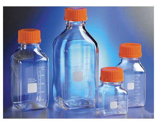 PYREX Square Glass Media Storage Bottles, Graduated, with Screw Cap