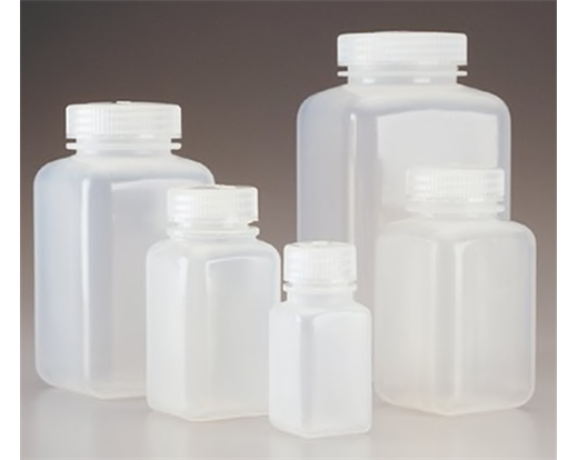 NALGENE 2110 Wide-Mouth Square Bottles with screw closures