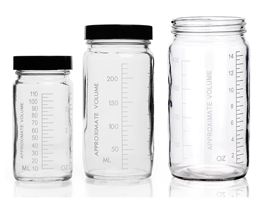 KIMBLE Clear Glass AC Medium Round Bottles