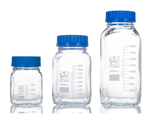 Square Glass Media Bottles with Screwcap