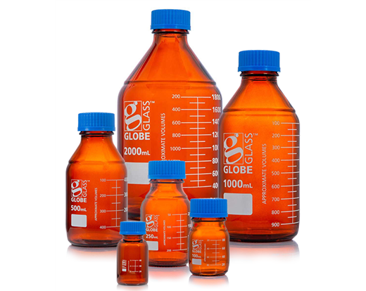 Globe Glass Amber Media Bottles