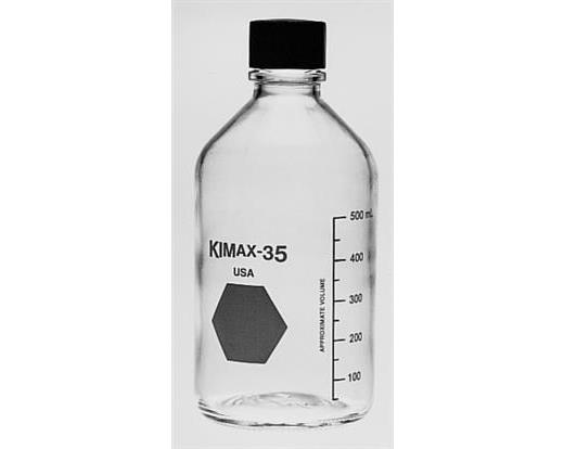 Bottle, Laboratory/Media, Borosilicate Glass, Screw-Thread, with Black Phenolic PTFE-Faced 14-B Whit