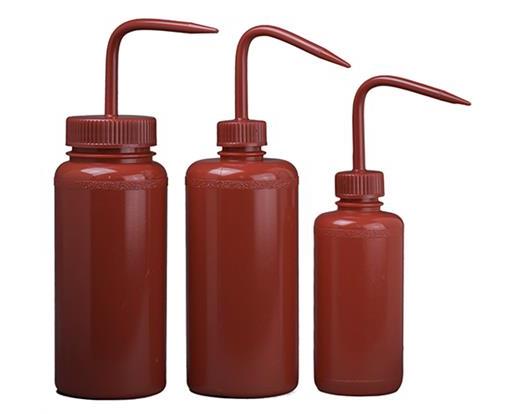 Wash Bottle, Wide Mouth, Narrow mouth Safety Red
