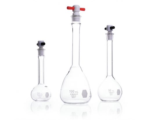 Flask, Volumetric, Class A, with Color-Coded PTFE ST Stopper, Kimble
