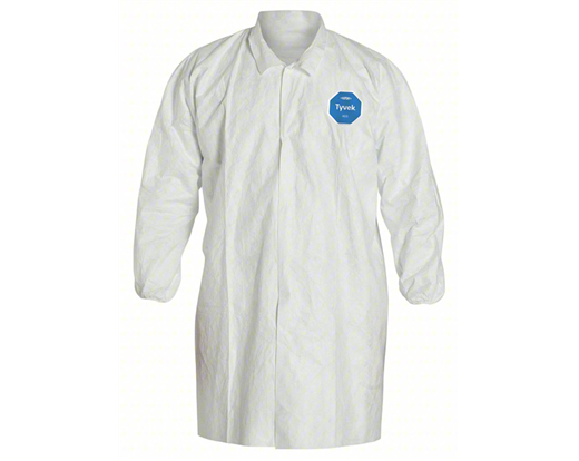 Lab Coat, Tyvek Full-Cut, 5 Snaps, No Pockets With Collar